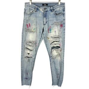 Neuw Stockholm Paint Splatter Skinny Distressed Streetwear Jeans 30 x 30